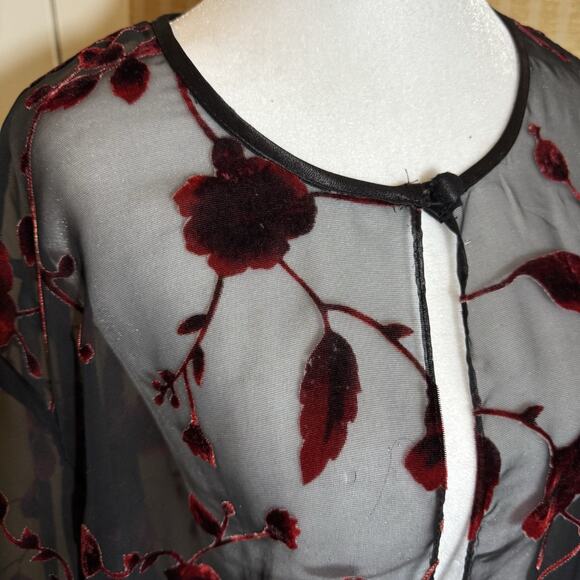 VTG Whimsigoth Velvet Burnout Kimono Sz 22 Floral Fairy Grunge Sheer Open Front - Picture 4 of 13